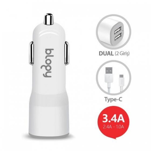 Picture of Blogy 3.4A Dual Usb Araç Sarj Seti Type-C