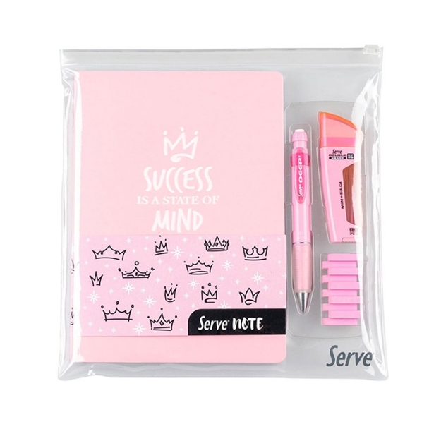 Picture of Serve Note Deep Eraser Steps Success Is A State Of Mind 4lü Okul Seti - Pembe