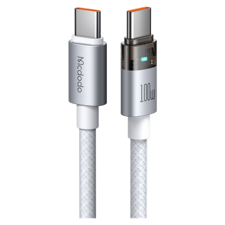 Mcdodo CA-5582 Type-C To Type-C 100W Şeffaf Işıklı Şarj ve Data Kablosu Beyaz detaylarını göster Mcdodo CA-5582 Type-C To Type-C 100W Şeffaf Işıklı Şarj ve Data Kablosu Beyaz resmi