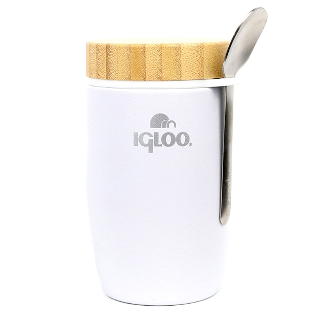 Picture of Igloo Bamboo Kapaklı Kaşıklı 500 ml Çelik Yemek Termosu Beyaz