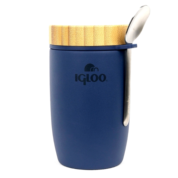 Picture of Igloo Bamboo Kapaklı Kaşıklı 500 ml Çelik Yemek Termosu Lacivert