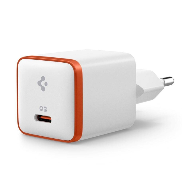 Picture of Spigen 30W USB-C Ultra Mini Samsung ve Iphone Uyumlu Akım Korumalı Hızlı Şarj Güç Adaptörü Turuncu-Beyaz