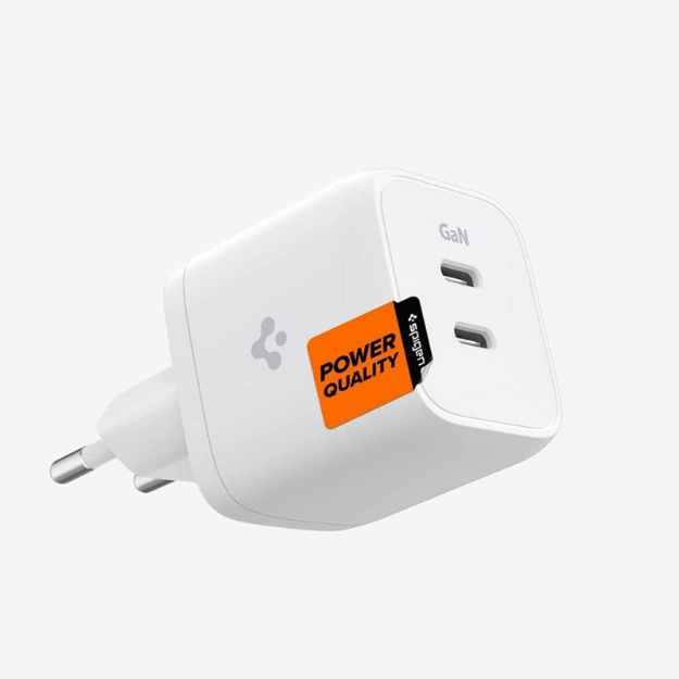 Picture of Spigen 45W USB-C PE2105EU 2 Girişli Samsung ve Iphone Uyumlu Akım Korumalı Hızlı Şarj Güç Adaptörü Beyaz