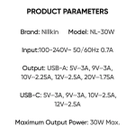 Picture of Nillkin NL-30W Çift Portlu Hızlı Şarj Cihazı (Type-C + USB-A) Beyaz