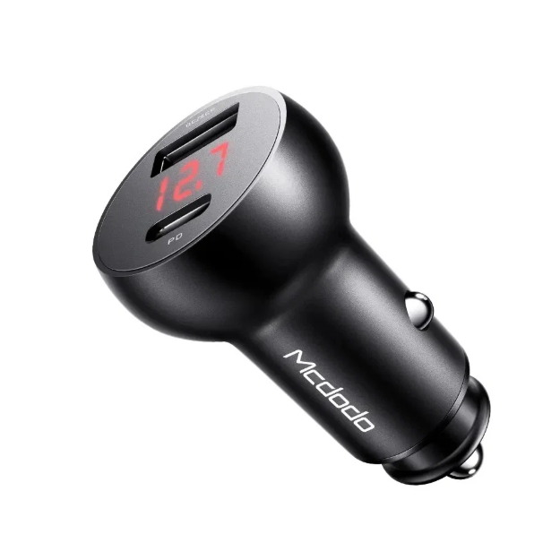Picture of Mcdodo CC-6810 30W PD 3.0 Araç Şarj Cihazı USB-C + USB-A Çift Port Dijital Ekranlı Siyah