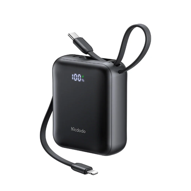 Picture of Mcdodo MC-8620 10000mAh 22.5W PD Hızlı Şarj Dahili USB-C & Lightning Kablolu Powerbank Siyah