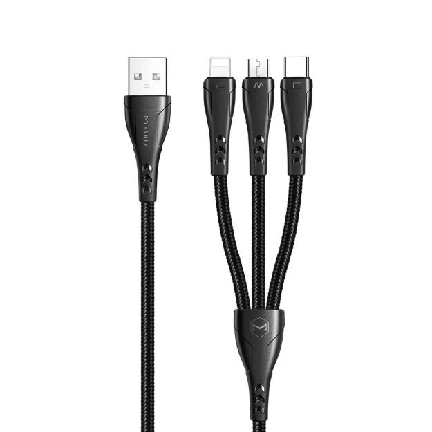 Picture of Mcdodo CA-6960 3ü 1 Arada USB-A to Lightning + Micro USB + USB-C 3A Şarj ve Veri Kablosu 1.2M