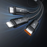 Picture of Mcdodo CA-5790 3ü 1 Arada USB-A to USB-C + Lightning + Micro USB Şarj ve Veri Kablosu 1.2M Siyah
