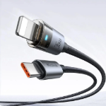 Picture of Mcdodo CA-6940 Crystal Serisi USB-C to Lightning 36W PD Hızlı Şarj ve Veri Kablosu Şeffaf LED Işıklı 1.2 Metre Siyah