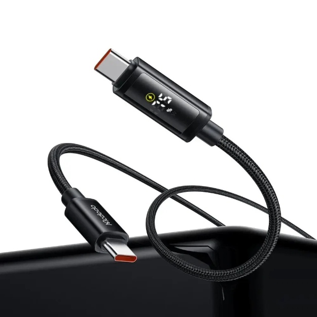 Picture of Mcdodo CA-8000 USB-C to USB-C 100W PD Hızlı Şarj ve Veri Kablosu Çift LED Ekranlı 1.2 Metre Siyah