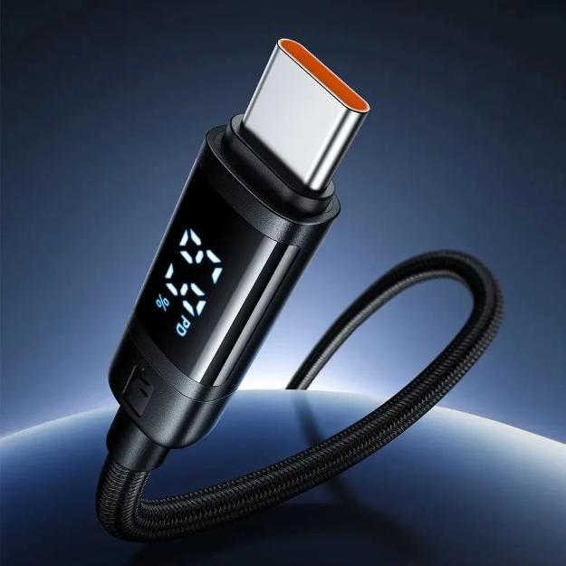 Picture of Mcdodo CA-5780 USB-C to USB-C 60W PD Hızlı Şarj Dijital Göstergeli Örgülü Şarj ve Veri Kablosu 1.2 Metre Siyah