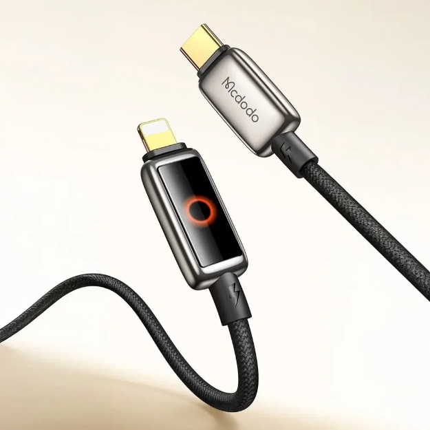 Picture of Mcdodo CA-6670 USB-C to Lightning 36W PD Hızlı Şarj ve Veri Aktarım Kablosu Nefes Alan LED Göstergeli 1.2 Metre Siyah