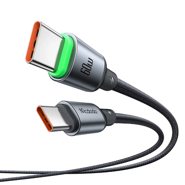 Picture of Mcdodo CA-6870 Easy Series USB-C to USB-C 60W PD Hızlı Şarj ve Veri Kablosu E-Marker Çipli LED Göstergeli Örgü 1.2m Siyah