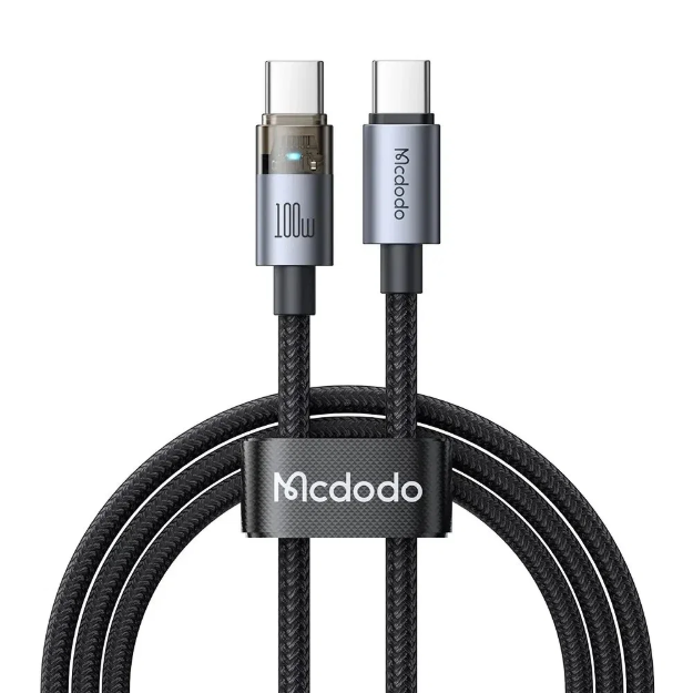 Picture of Mcdodo CA-5580 100W Type-C to Type-C Şeffaf LED Işıklı Şarj Kablosu 1.2m Siyah