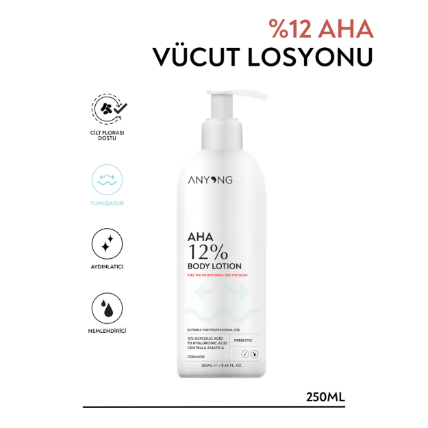 Picture of Anyong %12 AHA Glikolik Asit Vücut Losyonu 250 ml Nemlendirici ve Pürüzsüzleştirici Bakım